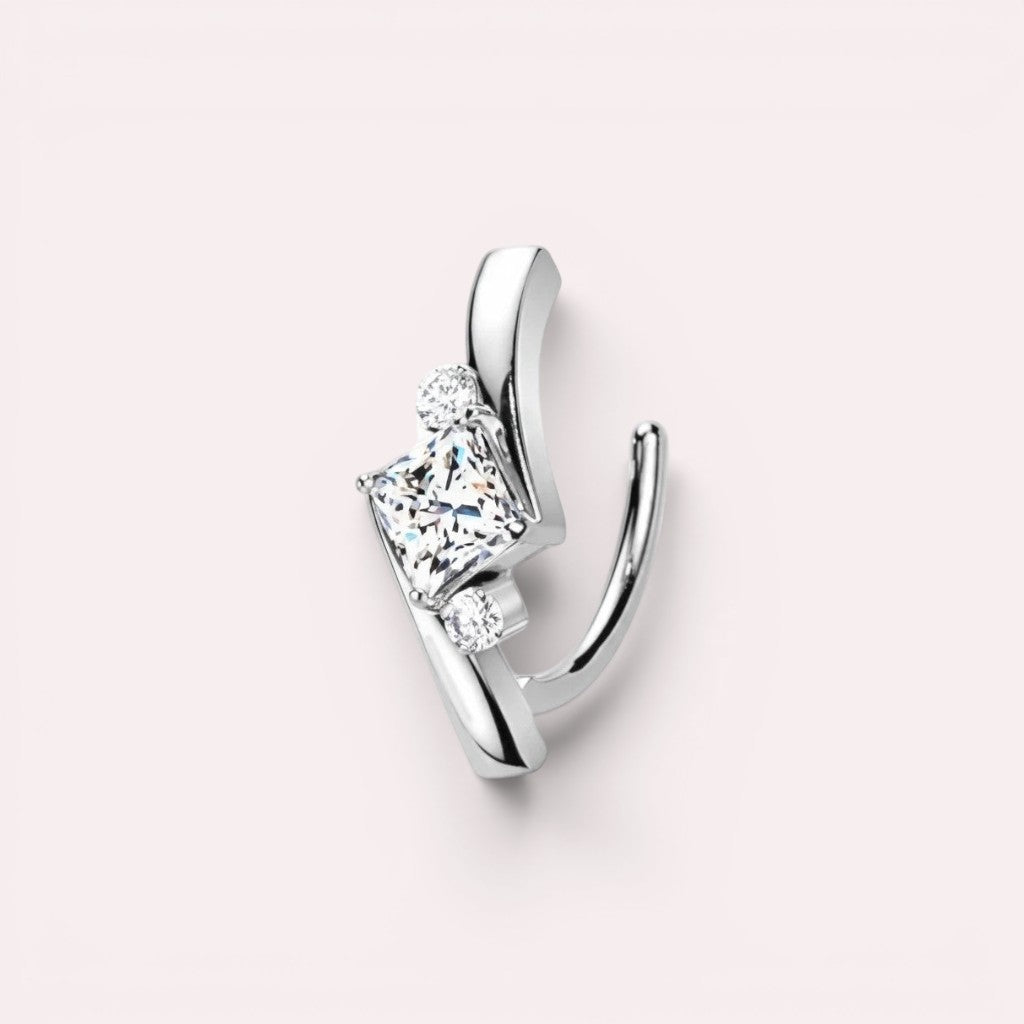 MKBodyJewelry Princess Cut Gemstone Ear Cuff with dazzling princess-cut gemstone and two smaller stones in sterling silver.