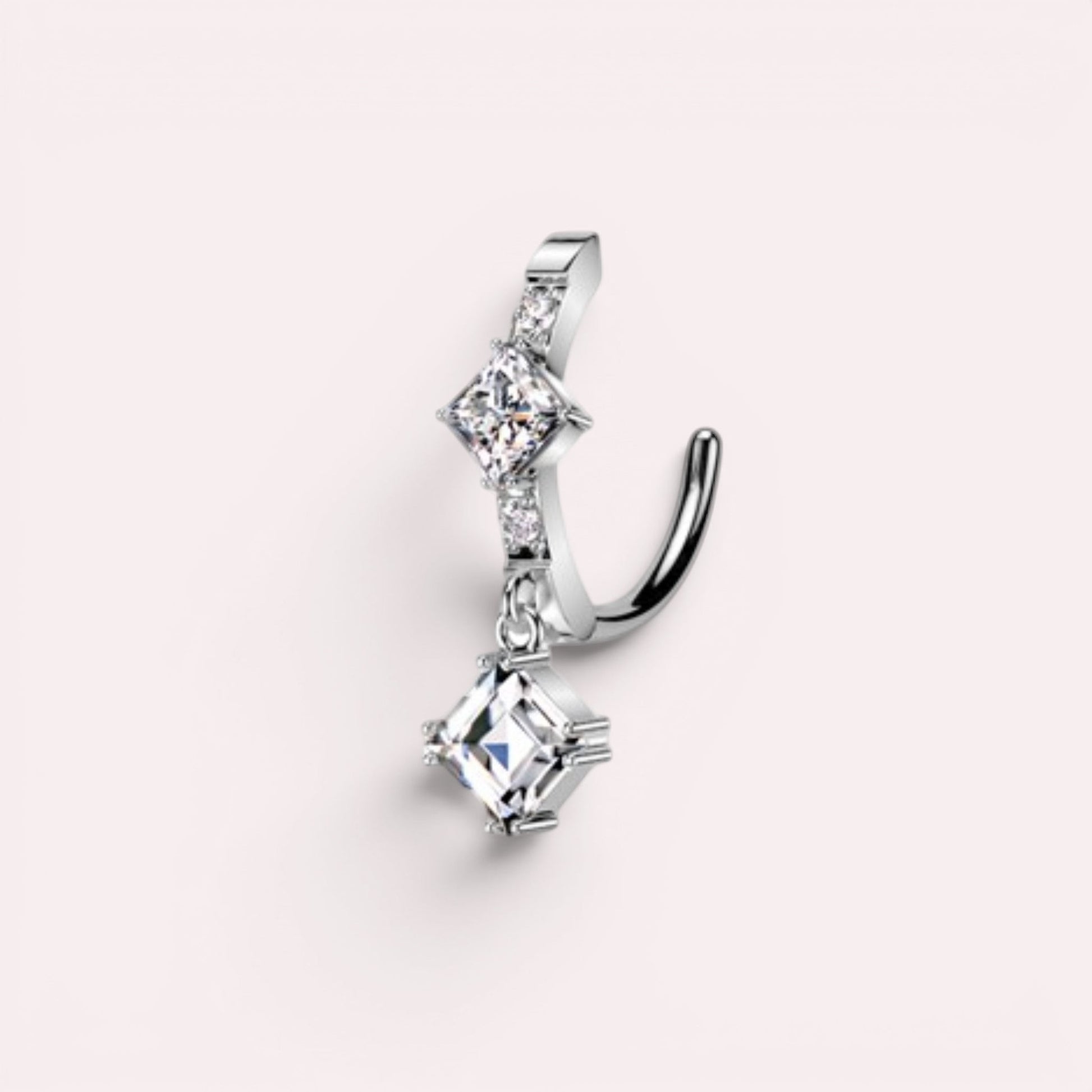 MKBodyJewelry 14g silver surgical steel belly ring with dangling CZ stones.
