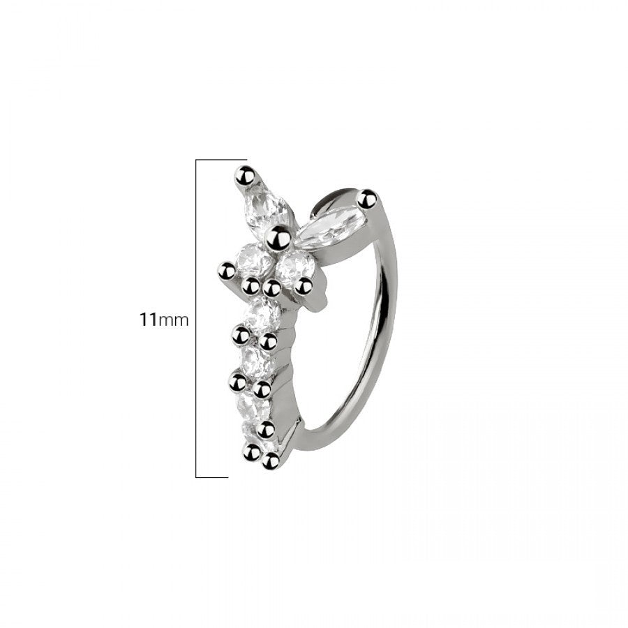 MKBodyJewelry silver butterfly nose hoop with sparkling cubic zirconia stones for nostril or cartilage piercings