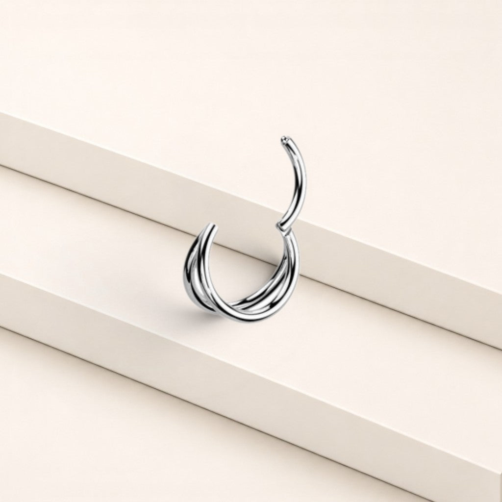 MKBodyJewelry 20g silver double line titanium nose clicker ring with a minimalist snug fit hoop design.