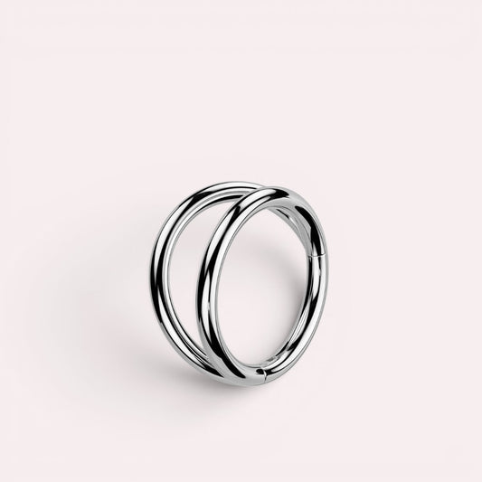 MKBodyJewelry 20g silver double line titanium nose clicker ring with a minimalist snug fit hoop design.