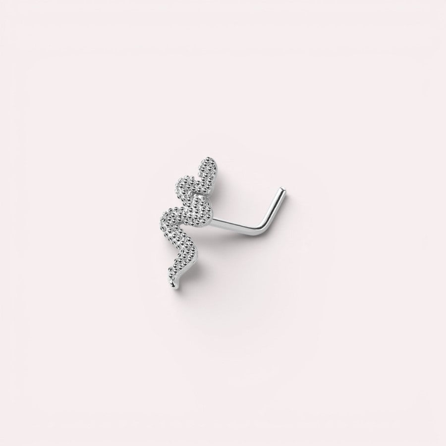 MKBodyJewelry 20g silver surgical steel snake nose stud with an L-bend post for a secure minimalist fit.