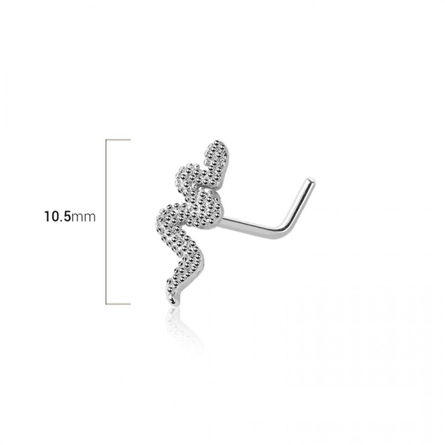MKBodyJewelry 20g silver surgical steel snake nose stud with an L-bend post for a secure fit.