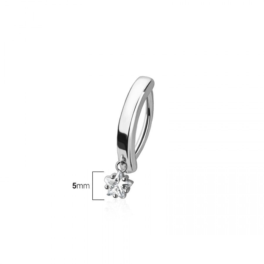 MKBodyJewelry silver-tone surgical steel belly button ring with a minimalist dangling star charm.