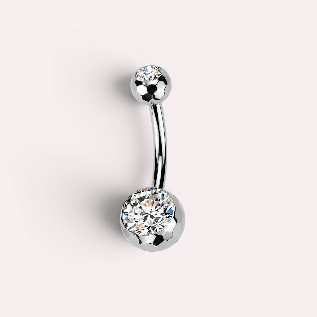 MKBodyJewelry 14g titanium belly button ring with a faceted honeycomb setting and sparkling CZ stone