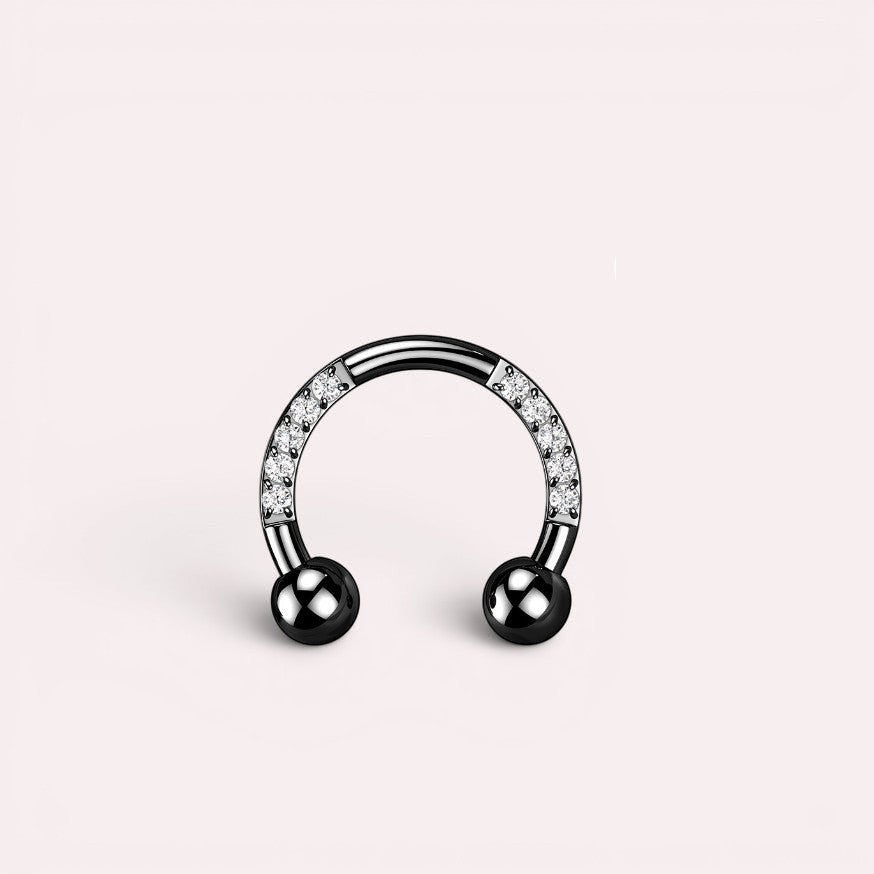 MKBodyJewelry Implant Grade Titanium horseshoe earring with pave CZ sides and black ball ends.