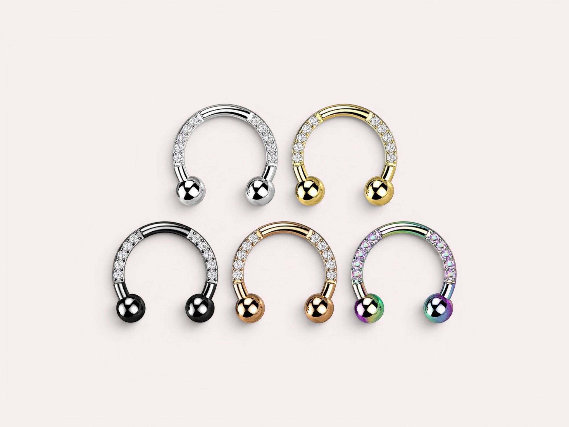 MKBodyJewelry Implant Grade Titanium Horseshoe Earring with pave CZ sides. Available in silver, gold, black, rose gold, and rainbow.