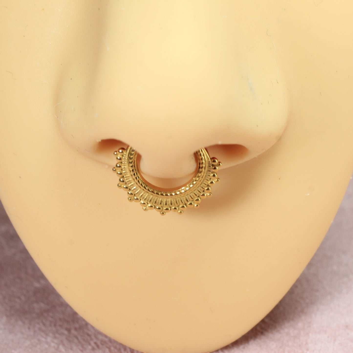 MKBodyJewelry gold beaded tribal septum clicker ring, 16g surgical steel, 8mm/10mm, hinged closure.